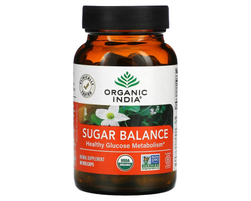 Organic India, Sugar Balance, здоровый метаболизм глюкозы, 90 растительных капсул Organic India, Sugar Balance, здоровый метаболизм глюкозы, 90 растительных капсул
