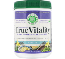 Green Foods Corporation, True Vitality, Растительный протеиновый шейк с DHA, ваниль 25.2 унции (714 г)