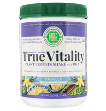 Green Foods Corporation, True Vitality, Растительный протеиновый шейк с DHA, ваниль 25.2 унции (714 г)
