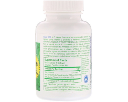 A.C. Grace Company, Unique Tocotrienol, 60 гелевых капсул A.C. Grace Company, Unique Tocotrienol, 60 гелевых капсул