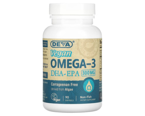 Deva Vegan Omega-3 DHA-EPA 300 mg 90 Vegan Softgels Deva Vegan Omega-3 DHA-EPA 300 mg 90 Vegan Softgels