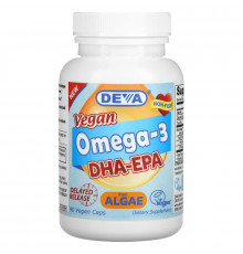 Deva, Веганские Омега-3, DHA-EPA, 90 Веганских Капсул