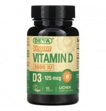 Deva, Vegan Vitamin D, 125 mcg (5,000 IU), 90 Tablets