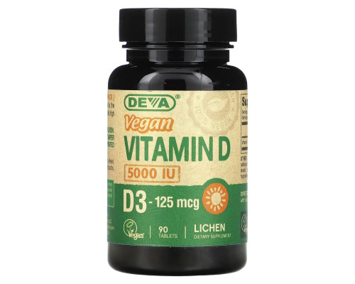 Deva, Vegan Vitamin D, 125 mcg (5,000 IU), 90 Tablets Deva, Vegan Vitamin D, 125 mcg (5,000 IU), 90 Tablets