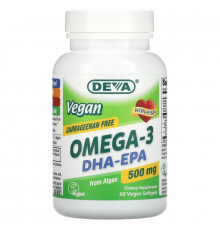 Deva, Vegan Omega-3 DHA-EPA, 500 mg, 60 Vegan Softgels