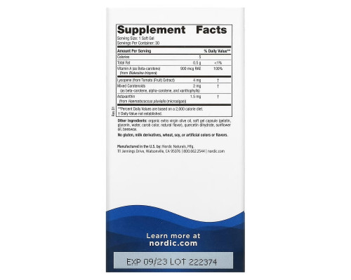 Nordic Naturals, Vitamin A + Carotenoids, 30 Softgels Nordic Naturals, Vitamin A + Carotenoids, 30 Softgels