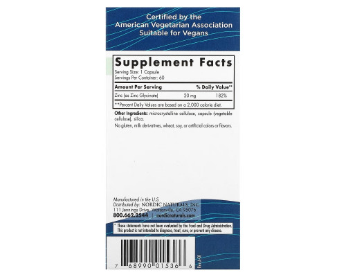 Nordic Naturals, Zinc Glycinate, 20 mg , 60 Capsules Nordic Naturals, Zinc Glycinate, 20 mg , 60 Capsules