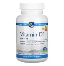 Nordic Naturals, Витамин D3, Апельсин, 1000 МЕ, 120 мягких таблетки
