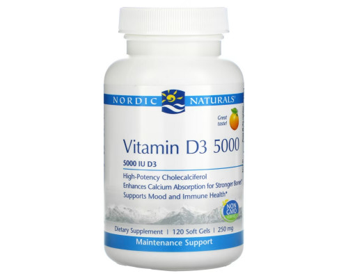 Nordic Naturals, Vitamin D3 5000, Orange, 5000 I.U., 120 Soft Gels Nordic Naturals, Vitamin D3 5000, Orange, 5000 I.U., 120 Soft Gels