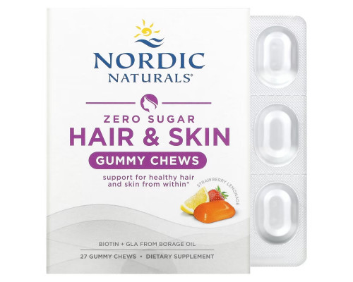 Nordic Naturals, Zero Sugar Hair & Skin Gummy Chews, Strawberry Lemonade, 27 Gummy Chews Nordic Naturals, Zero Sugar Hair & Skin Gummy Chews, Strawberry Lemonade, 27 Gummy Chews