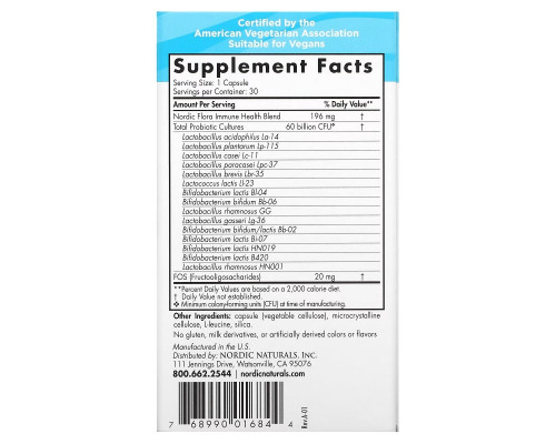 Nordic Naturals, Nordic Flora Probiotic, Immune Health, 60 Billion CFU, 30 Capsules Nordic Naturals, Nordic Flora Probiotic, Immune Health, 60 Billion CFU, 30 Capsules