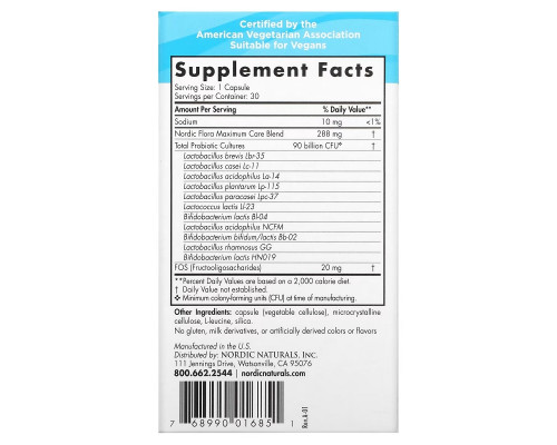 Nordic Naturals, Nordic Flora Probiotic, Maximum Care, 90 Billion CFU, 30 Capsules Nordic Naturals, Nordic Flora Probiotic, Maximum Care, 90 Billion CFU, 30 Capsules