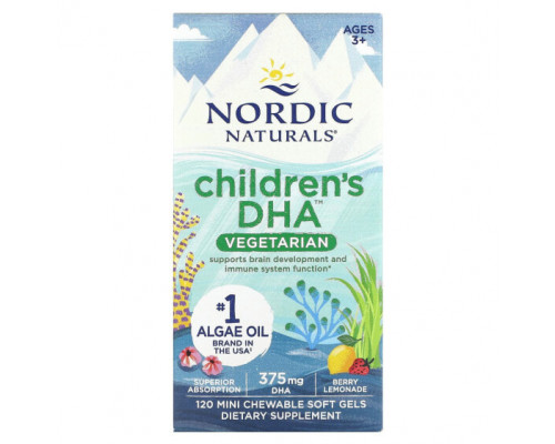 Детское здоровье Nordic Naturals, ДГК для детей, для детей от 3 лет, ягодный лимонад, 375 мг, 120 жевательных мягких таблеток Детское здоровье Nordic Naturals, ДГК для детей, для детей от 3 лет, ягодный лимонад, 375 мг, 120 жевательных мягких таблеток