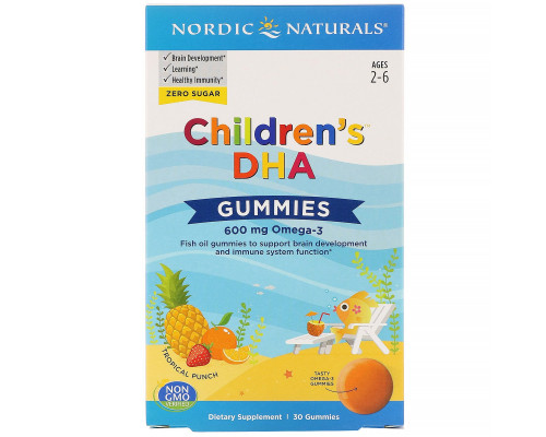 Nordic Naturals, Children's DHA Gummies, Tropical Punch, 600 mg, 30 Gummies Nordic Naturals, Children's DHA Gummies, Tropical Punch, 600 mg, 30 Gummies