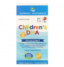 Nordic Naturals, Children's DHA, клубника, 250 мг, 90 мягких миникапсул