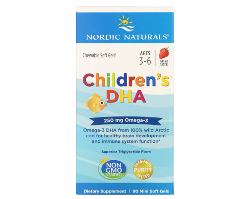 Nordic Naturals, Children's DHA, клубника, 250 мг, 90 мягких миникапсул Nordic Naturals, Children's DHA, клубника, 250 мг, 90 мягких миникапсул