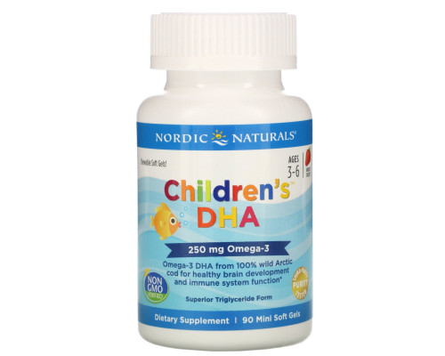 Nordic Naturals, Children's DHA, клубника, 250 мг, 90 мягких миникапсул Nordic Naturals, Children's DHA, клубника, 250 мг, 90 мягких миникапсул