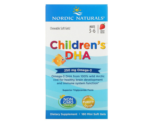 Nordic Naturals Детская ДГК Клубника 180 жевательных желатиновых капсул Nordic Naturals Детская ДГК Клубника 180 жевательных желатиновых капсул