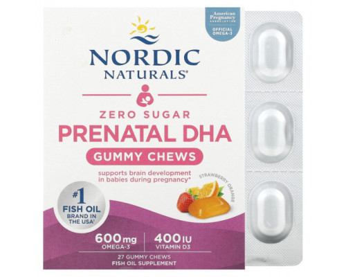 Женское здоровье Nordic Naturals, ДГК для беременных без сахара, клубника и апельсин, 27 жевательных таблеток Женское здоровье Nordic Naturals, ДГК для беременных без сахара, клубника и апельсин, 27 жевательных таблеток