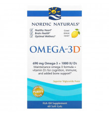 Nordic Naturals Омега-3D лимонный 1000 мг 60 мягких капсул