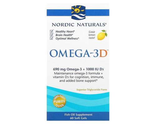 Nordic Naturals Омега-3D лимонный 1000 мг 60 мягких капсул Nordic Naturals Омега-3D лимонный 1000 мг 60 мягких капсул
