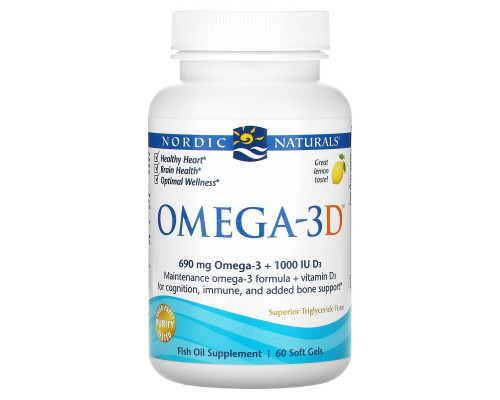 Nordic Naturals Омега-3D лимонный 1000 мг 60 мягких капсул Nordic Naturals Омега-3D лимонный 1000 мг 60 мягких капсул
