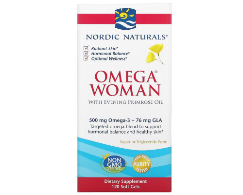 Nordic Naturals, Omega Woman, с маслом примулы, 830 мг, 120 гелевых капсул Nordic Naturals, Omega Woman, с маслом примулы, 830 мг, 120 гелевых капсул