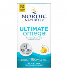 Nordic Naturals, Ultimate Omega, со вкусом лимона, 1,280 мг, 60 желатиновых капсул
