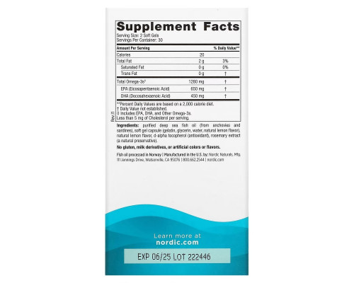 Nordic Naturals, Ultimate Omega, со вкусом лимона, 1,280 мг, 60 желатиновых капсул Nordic Naturals, Ultimate Omega, со вкусом лимона, 1,280 мг, 60 желатиновых капсул