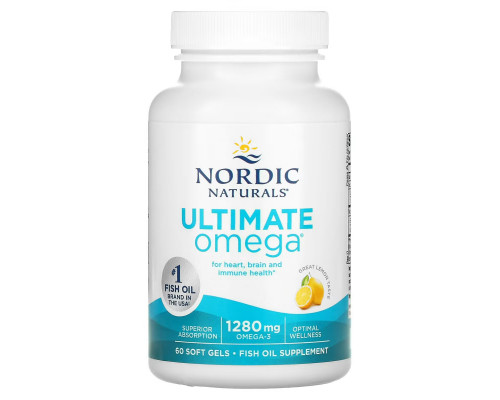 Nordic Naturals, Ultimate Omega, со вкусом лимона, 1,280 мг, 60 желатиновых капсул Nordic Naturals, Ultimate Omega, со вкусом лимона, 1,280 мг, 60 желатиновых капсул