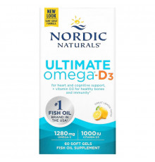 Nordic Naturals Ultimate Omega-D3 Комплекс кислот омега и витамина D3 с лимонным вкусом 1 000 мг 60 гелевых капсул