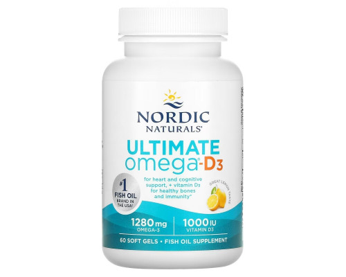 Nordic Naturals Ultimate Omega-D3 Комплекс кислот омега и витамина D3 с лимонным вкусом 1 000 мг 60 гелевых капсул Nordic Naturals Ultimate Omega-D3 Комплекс кислот омега и витамина D3 с лимонным вкусом 1 000 мг 60 гелевых капсул