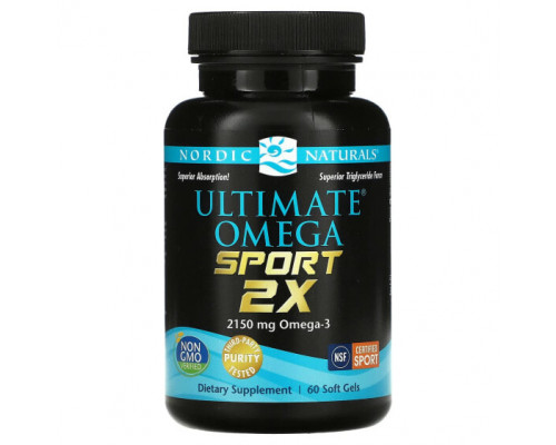 Рыбий жир и Омега 3, 6, 9 Nordic Naturals, Ultimate Omega Sport 2x, 1075 мг, 60 мягких таблеток Рыбий жир и Омега 3, 6, 9 Nordic Naturals, Ultimate Omega Sport 2x, 1075 мг, 60 мягких таблеток