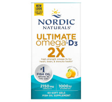 Nordic Naturals, Ultimate Omega 2X с витамином D3, вкус лимона, 60 мягких капсул