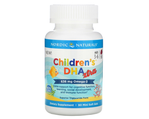 Nordic Naturals, Children's DHA Xtra, Ягодный пунш, 636 мг, 90 мягких мини-таблеток Nordic Naturals, Children's DHA Xtra, Ягодный пунш, 636 мг, 90 мягких мини-таблеток