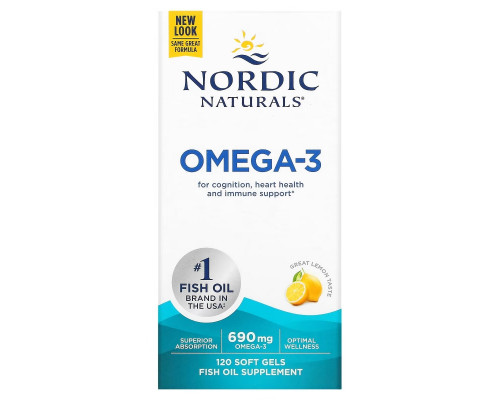 Nordic Naturals Омега-3 очищенный рыбий жир со вкусом лимона 690 мг 120 мягких капсул Nordic Naturals Омега-3 очищенный рыбий жир со вкусом лимона 690 мг 120 мягких капсул