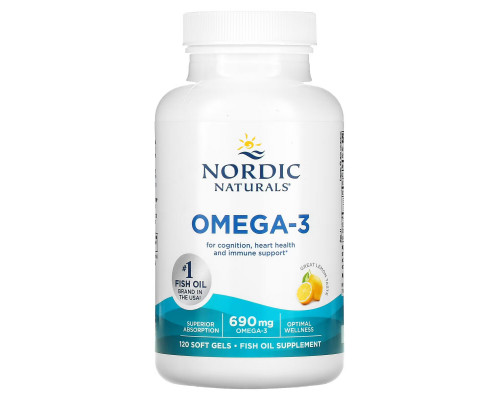 Nordic Naturals Омега-3 очищенный рыбий жир со вкусом лимона 690 мг 120 мягких капсул Nordic Naturals Омега-3 очищенный рыбий жир со вкусом лимона 690 мг 120 мягких капсул