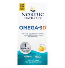 Nordic Naturals Омега-3D со вкусом лимона 1000 мг 120 желатиновых капсул