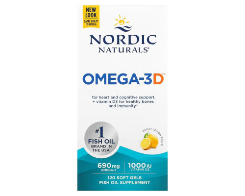 Nordic Naturals Омега-3D со вкусом лимона 1000 мг 120 желатиновых капсул Nordic Naturals Омега-3D со вкусом лимона 1000 мг 120 желатиновых капсул