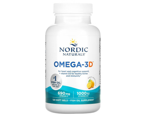 Nordic Naturals Омега-3D со вкусом лимона 1000 мг 120 желатиновых капсул Nordic Naturals Омега-3D со вкусом лимона 1000 мг 120 желатиновых капсул