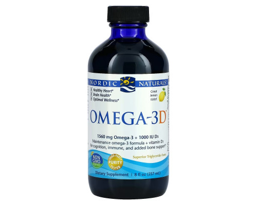 Nordic Naturals Омега-3D очищенный рыбий жир с витамином D3 лимонный 8 жидких унций (237 мл) Nordic Naturals Омега-3D очищенный рыбий жир с витамином D3 лимонный 8 жидких унций (237 мл)