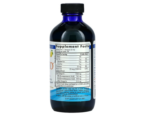 Nordic Naturals Омега-3D очищенный рыбий жир с витамином D3 лимонный 8 жидких унций (237 мл) Nordic Naturals Омега-3D очищенный рыбий жир с витамином D3 лимонный 8 жидких унций (237 мл)