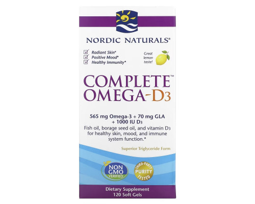 Nordic Naturals Полный комплекс Омега-3-6-9-D лимон 1000 мг 120 гелевых капсул Nordic Naturals Полный комплекс Омега-3-6-9-D лимон 1000 мг 120 гелевых капсул