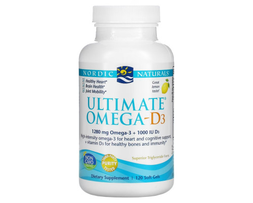 Nordic Naturals Ultimate Omega-D3 с лимоном 1000 мг 120 гелевых капсул Nordic Naturals Ultimate Omega-D3 с лимоном 1000 мг 120 гелевых капсул
