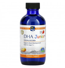 Nordic Naturals, DHA Junior, Великолепно для детей 3+, Со вкусом клубники, 4 ж. унц.(119 мл)