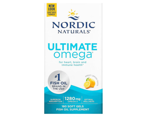 Nordic Naturals, Ultimate Omega, вкус лимона, 1,280 мг, 180 мягких капсул Nordic Naturals, Ultimate Omega, вкус лимона, 1,280 мг, 180 мягких капсул