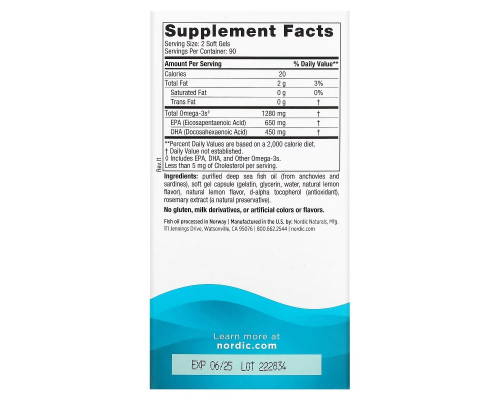 Nordic Naturals, Ultimate Omega, вкус лимона, 1,280 мг, 180 мягких капсул Nordic Naturals, Ultimate Omega, вкус лимона, 1,280 мг, 180 мягких капсул