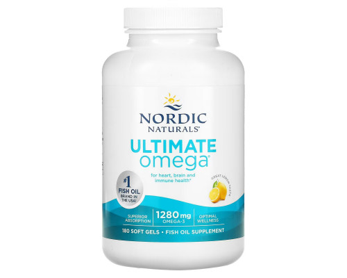 Nordic Naturals, Ultimate Omega, вкус лимона, 1,280 мг, 180 мягких капсул Nordic Naturals, Ultimate Omega, вкус лимона, 1,280 мг, 180 мягких капсул