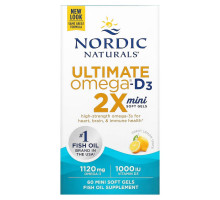 Nordic Naturals, Ultimate Omega 2X с витамином D3, лимон, 60 мягких мини-таблеток
