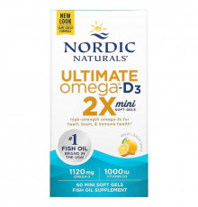 Nordic Naturals, Ultimate Omega 2X с витамином D3, лимон, 60 мягких мини-таблеток